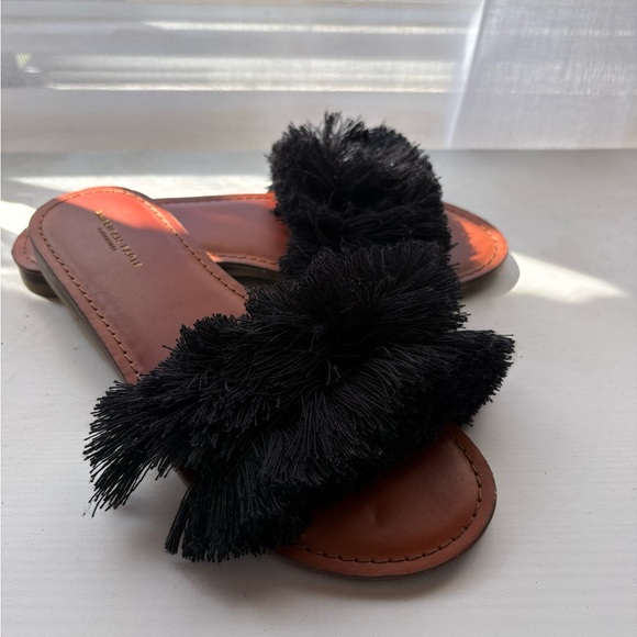 American Eagle Outfitters Black Pom Pom Slide Sandals with Brown Footbed - Picture 4 of 5
